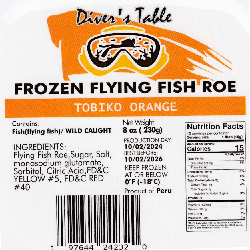 Diver's Table Flying Fish Roe Orange (Tobiko, 날치알 ) - 230g (8 oz)