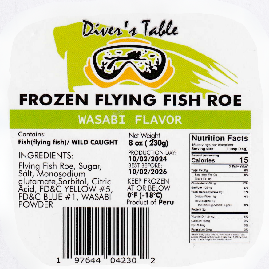 Diver's Table Flying Fish Roe Wasabi (Tobiko, 와사비 날치알) - 230g (8 oz)